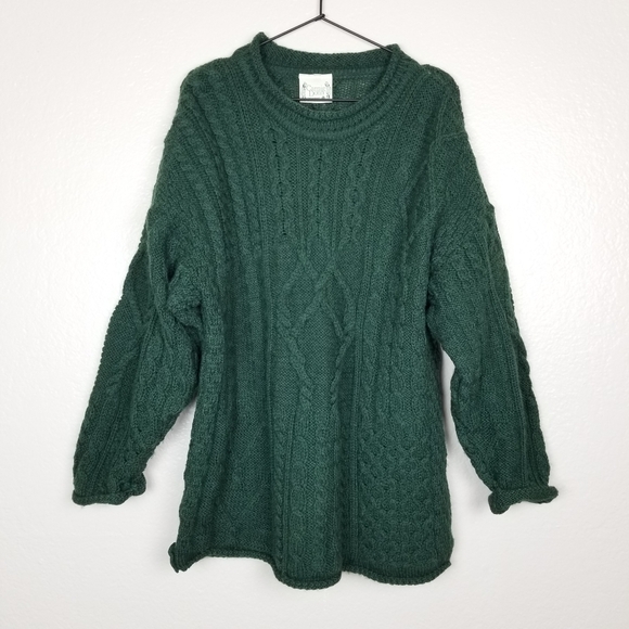 Cattaig Donn Cable Knit Wool Dress Made in Ireland Green M - Picture 3 of 8